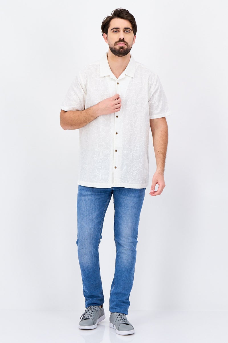Threadbare Men Regular Fit Embroidered Short Sleeve Causal Shirt, White - Image 4
